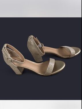 IDIFU Metallic Gold Ankle-Strap Block Heel Sandals